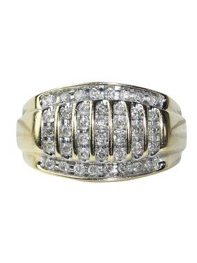 10K Yellow Gold Men's Diamond Ring Channel Set Wide Graduated Band Size 11